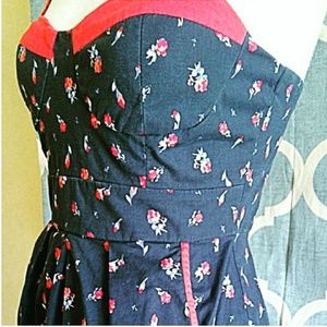 Charlotte Russe Blue Red Floral Pinup Dress